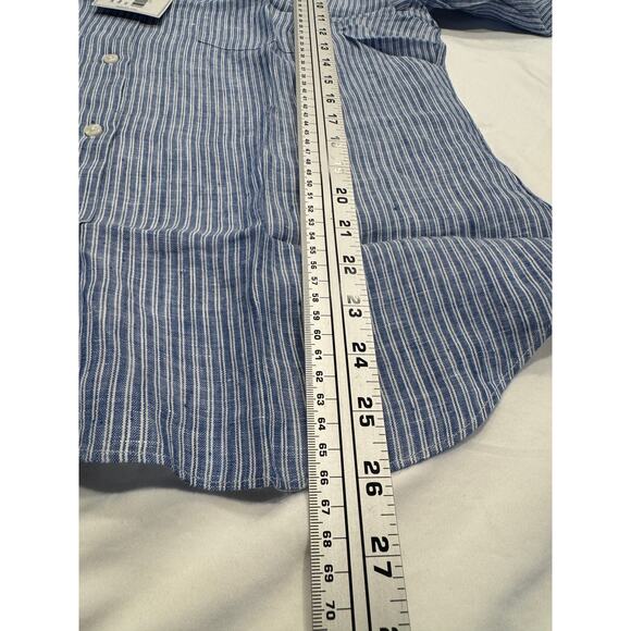 UNTUCKit Womens Villa Fiore Button Up Shirt 12 Blue Stripe Linen Long Sleeve NWT - Picture 7 of 8